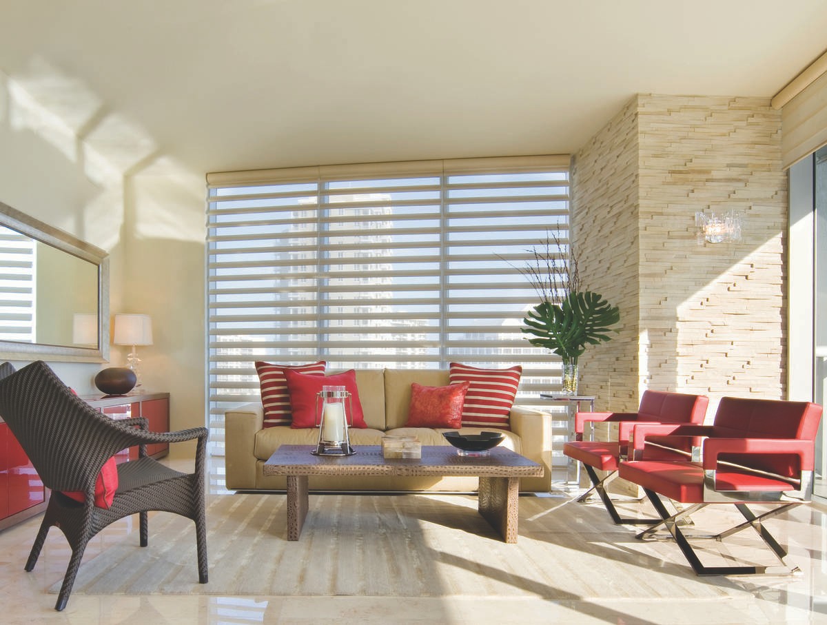 Premium window treatments for homes near Tallahassee, Florida (FL) including motorized Hunter Douglas shades.